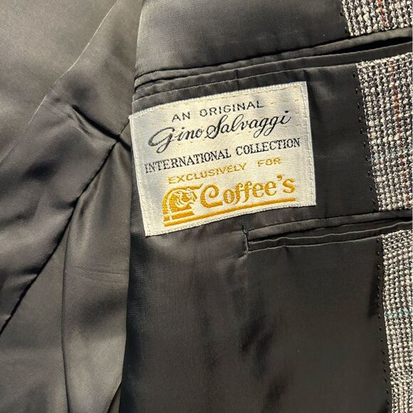 VTG Gino Salvaggi Wool Blend Tweed Black/White w/ rainbow Sport Coat Blazer 44R - Picture 8 of 15